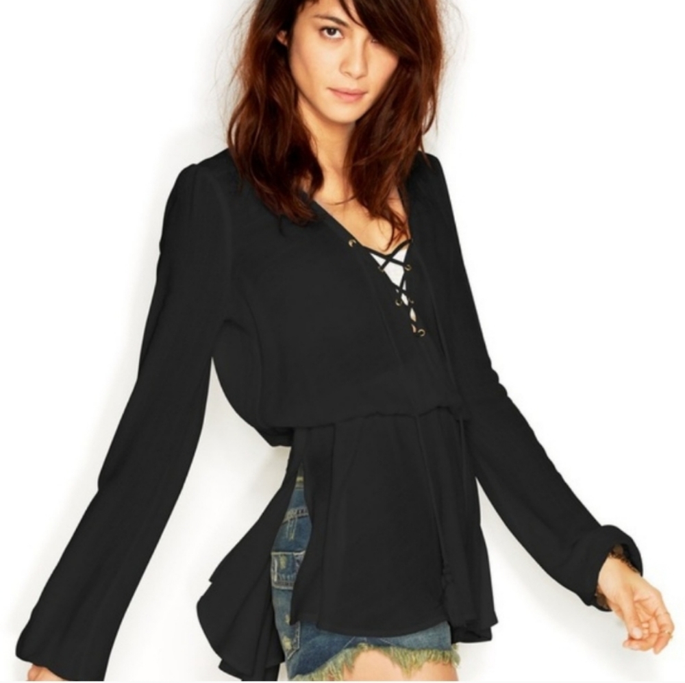 Free People Wildest Moments Lace-Up Rocker Punk Boho Gypsy Tunic Sz S